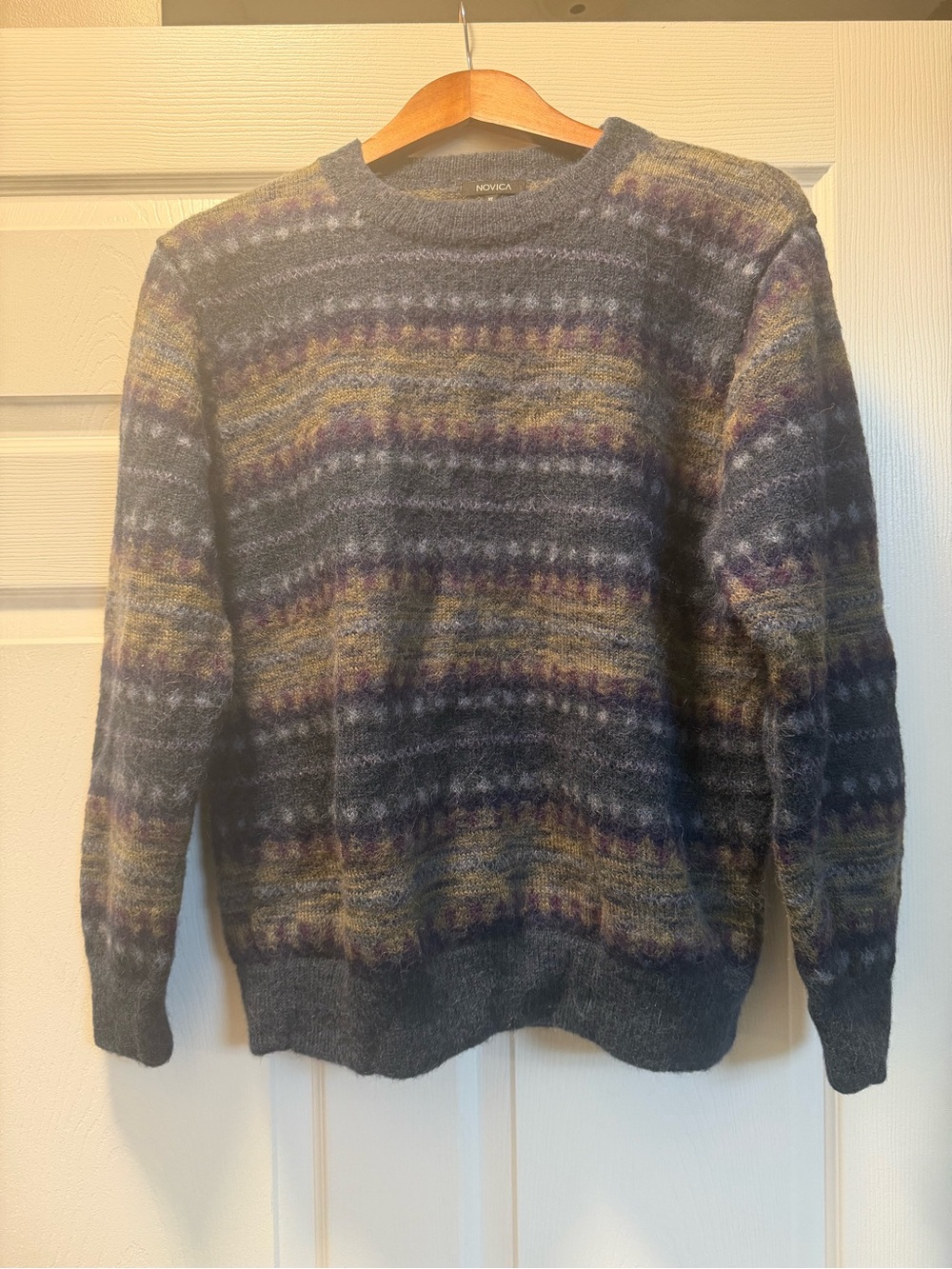 NOVICA 100% Alpaca Wool Fair Isle Nordic Knit Crewneck Sweater
